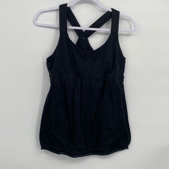 Lululemon Run: Stuff Your Bra Tank Black Floral Mesh Body Built-in Cups size 12 - Picture 1 of 10